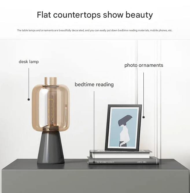 Cream Minimalist MDF Bedside Table – Dual-Drawer Nightstand with Horizontal Black Handle