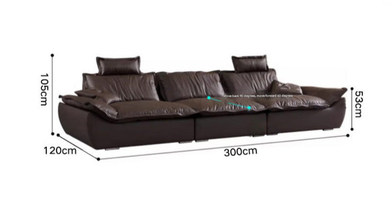Italian Brown Leather Sofa with Adjustable Back –  Straight Sectional Design