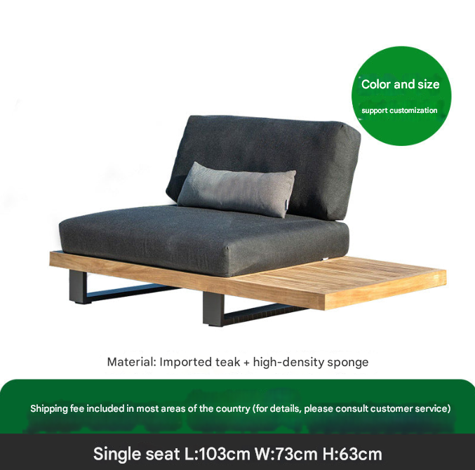 Modern Teak Garden Sofa Set – Nordic L-Shaped Outdoor Seating with Coffee Tables