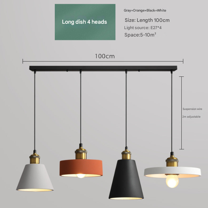 Nordic Industrial Style Three-head Restaurant Chandelier Macaron Simple Dining Table Bar Chandelier Bedroom Bedside Small Chandelier