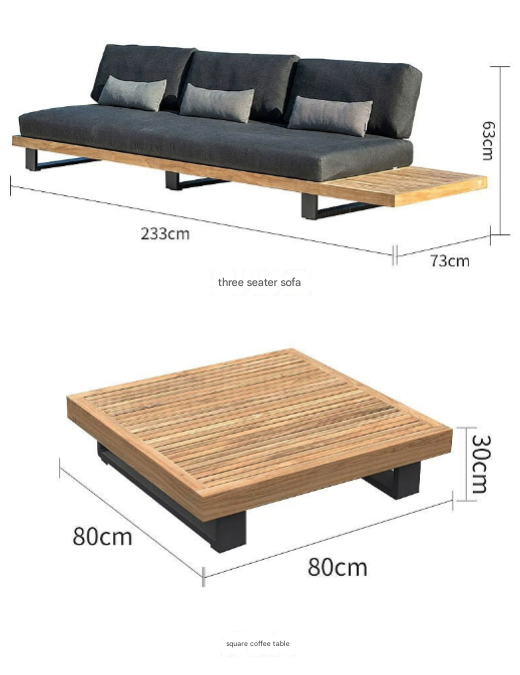 Modern Teak Garden Sofa Set – Nordic L-Shaped Outdoor Seating with Coffee Tables