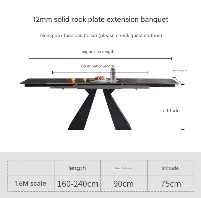Italian Modern Extendable Rock Plate Dining Table – Minimalist Telescopic Design for 4–10 Seaters