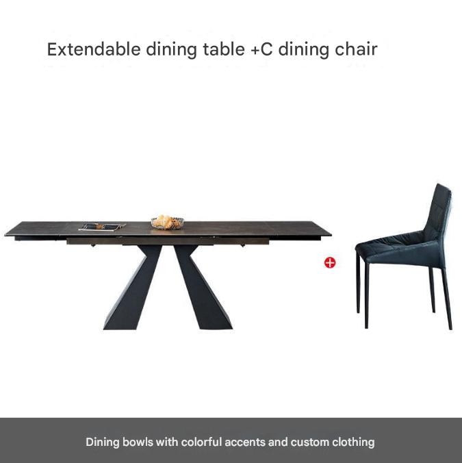 Italian Modern Extendable Rock Plate Dining Table – Minimalist Telescopic Design for 4–10 Seaters