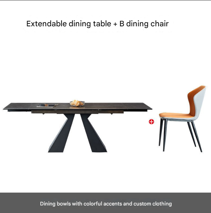 Italian Modern Extendable Rock Plate Dining Table – Minimalist Telescopic Design for 4–10 Seaters