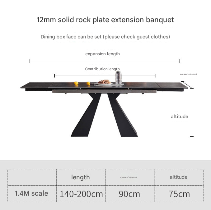 Italian Modern Extendable Rock Plate Dining Table – Minimalist Telescopic Design for 4–10 Seaters