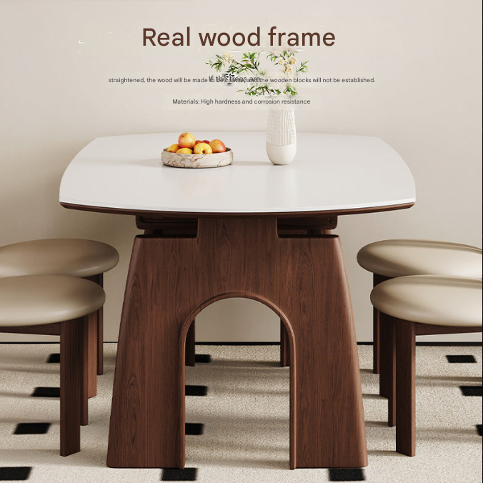 Retro Modern Solid Wood Dining Table – Italian Minimalist Rock Plate Top with Designer Chair Options