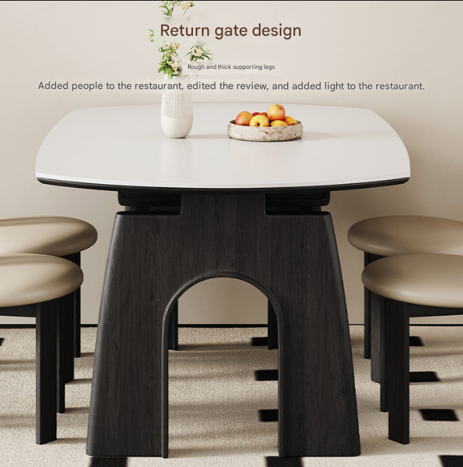 Retro Modern Solid Wood Dining Table – Italian Minimalist Rock Plate Top with Designer Chair Options