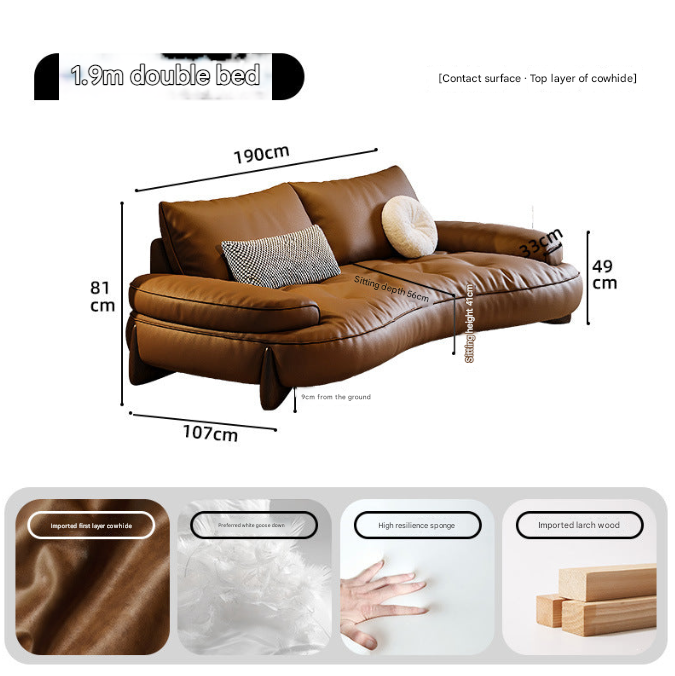 Curved Brown Leather Sofa in Retro Italian Style – YX11 Cowhide Sectional