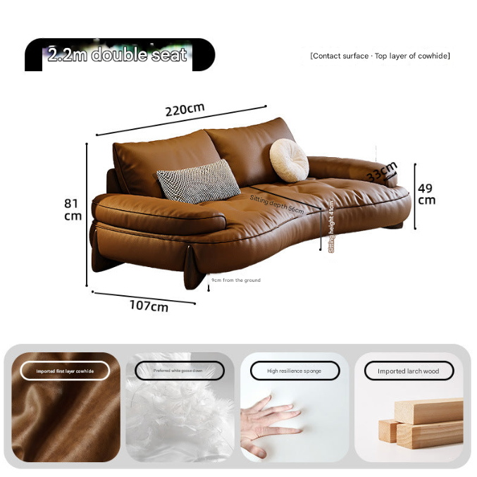 Curved Brown Leather Sofa in Retro Italian Style – YX11 Cowhide Sectional