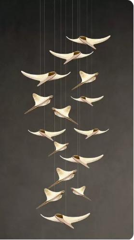 Flying Birds LED Stair Chandelier – Gold Pendant Light by Joesee