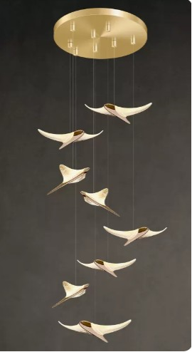 Flying Birds LED Stair Chandelier – Gold Pendant Light by Joesee