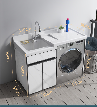 Laundry Cabinet with Quartz Basin & Washer Slot