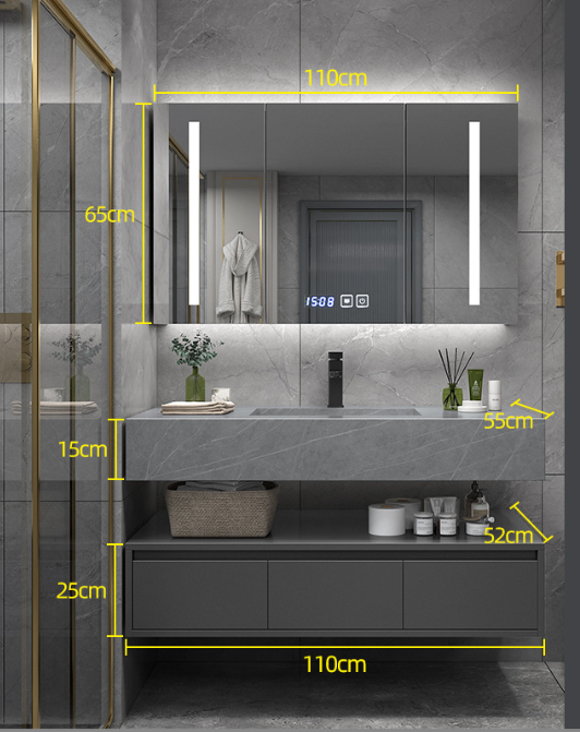 Double Rock-Slab Wall Vanity with Smart Mirror