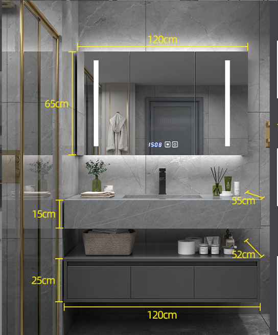 Double Rock-Slab Wall Vanity with Smart Mirror
